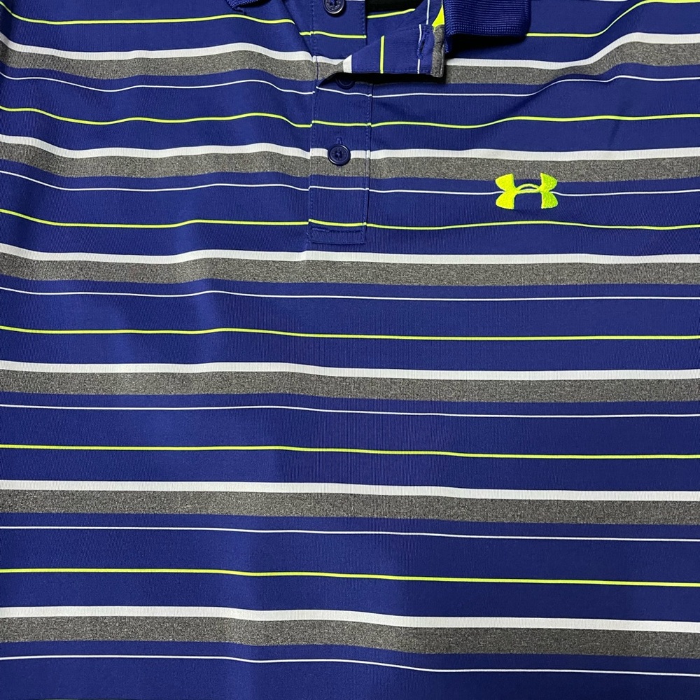 Under Armour Blue and Gray Striped Polo Shirt